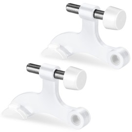 Hinge Pin Door Stopper, 2 Pcs Heavy Duty Hinge Pin Stopper, Adjustable Door Stopper with White Rubber Bumper Tips, Striking Wall Dents from Door Knobs (White)