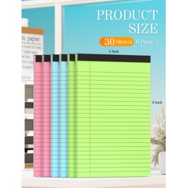 Small Legal Pads 5x8 Colored Note Pads, 6 Pack Small Notepads for Work, Pink Notepad 5x8 Mini Legal Pad, Colored Legal Pads 5x8 for Home Office Supplies, Lined Notebook Paper 5x8 Notes, 30 Sheets/Pad