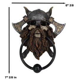 Ebros Gift Viking Norse Berserker Warrior Chieftain Skull with Crossed Rune Hand Axes Decorative Door Knocker Crafted Resin with Metal Ring Hardware