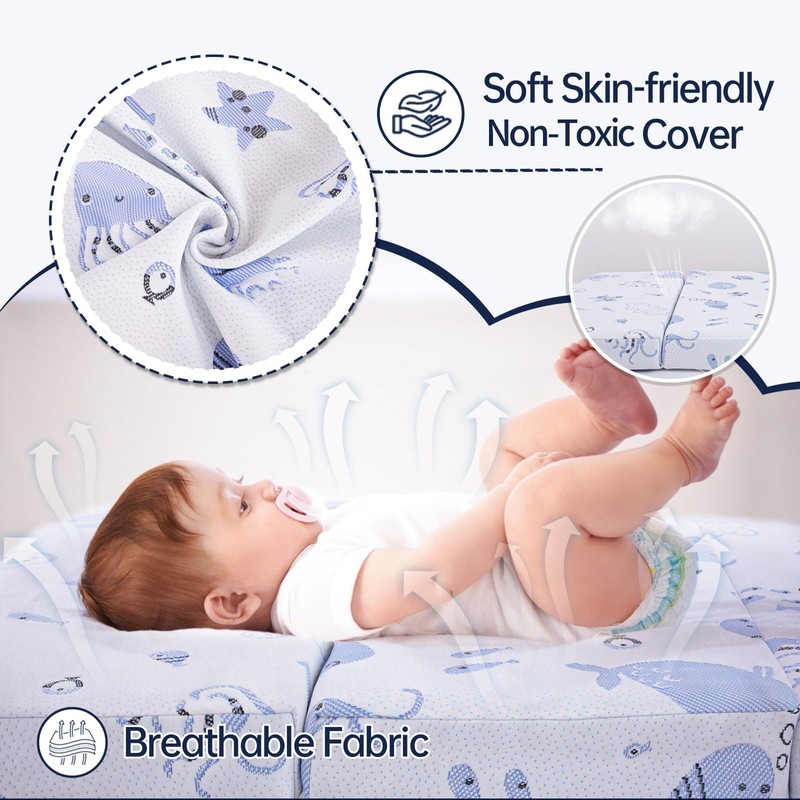 EZKLRWGF Trifold Pack and Play Mattress,Dual Sided Soft&Firm Memory Foam