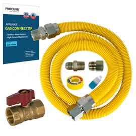 PROCURU 1" OD x 72" (6Ft) x 3/4"MIP x 3/4"FIP Gas Flex Connector Kit with Gas Valve, WP Max-Flow High Capacity Stainless Steel Tubing for Tankless Water Heater (Blue-B1 Series)