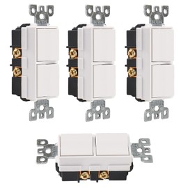 Wengart Duplex Rocker Combination Decorator Switch,4 Pack 120VAC 15Amp,Ground Terminal,Residential/Commercial Grade,2 Individual Switches,UL Listed