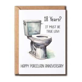 KPLDESIGNS Happy Porcelain Anniversary Card - 18 Years Card - Toilet Card - Punny Card - 18Th Wedding Anniversary Card - Funny Card For Husband Wife