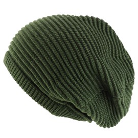 Armycrew Deep Crown Oversized RGY Striped 100% Cotton Rasta Skully Beanie - Olive