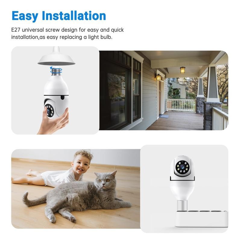 3MP Light Bulb security camera, 360° Auto Tracking, Human Motion
