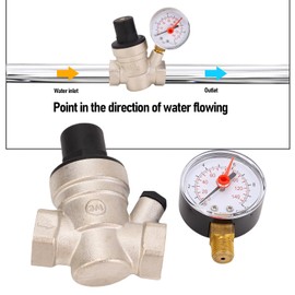 SIXRUN Wasserdruckregler einstellbarer Griff Messing 0-160PSI für Wohnmobile, mit Manometer, Edelstahlfilter (DN15)