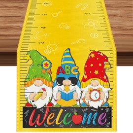 Linen Yellow Back to School Table Runner Welcome Back to School First Day of School First Day of Kindergarten Classroom Decorations and Supplies for Home Kitchen Dining Room Table (13 X 72 Inch)