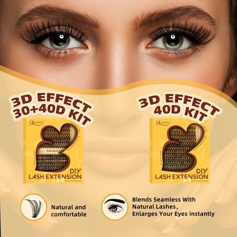 QUEWEL Individual-Eyelashes Kit 280Pcs Cluster Lashes Kit, DIY Lash Extension