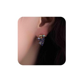 Cybche Vintage CZ Grape Earrings Purple Crystal Dangle Earrings Purple Grape Drop Earrings Rhinestone Fruit Earrings Green CZ Leaf Stud Earrings Jewellery For Women, Zinc, No Gemstone