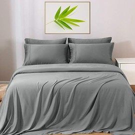 Gokotta Cooling Sheet Bamboo Sheets 3 Piece Twin Size Luxury Bed Sheets Set Sweet-Dream Series Breathable & Hypoallergenic 16" Deep Pocket Sheets Christmas Bedding Grey