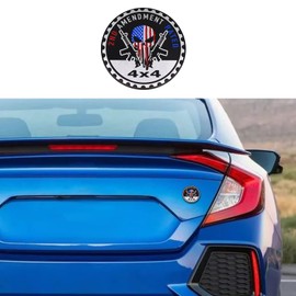 2ND Amendment Badge Rated Car Emblem, 4 x 4 3D Metal Car Badge Decals Stickers Round Emblem Decals, Universal Exterior Decorations Accessories Emblems Badge for Jeep Wrangler Vehicles Truck SUV RV