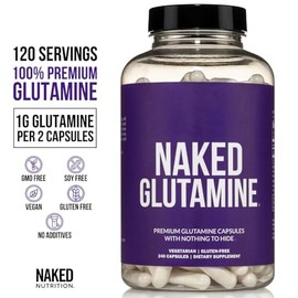 Naked Nutrition- “Cápsulas de recuperación muscular de Lglutamina desnuda, 1000 mg, 240 unidades, fabricadas en Estados Unidos, sin OMG, gluten y