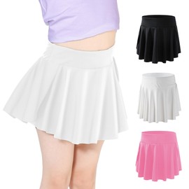 Hvididan Skorts Girls 3 Pack, Black+White+Pink Size 7-8 Girls Athletic Skirts for Tennis Golf, Butterfly Flowy Shorts for Kids, Shorts with Pocket