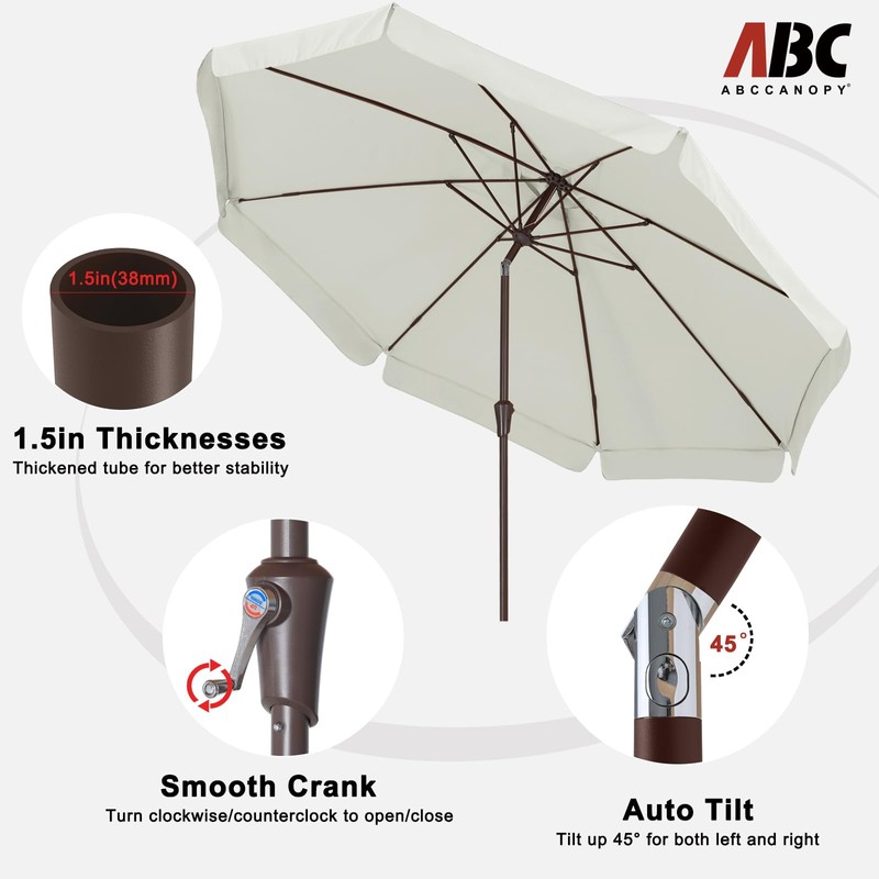 ABCCANOPY 9ft Scalloped Patio Umbrella, Outdoor Table Umbrella with Tilt
