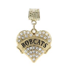 Inspired Silver - Bobcats - Gold Memory Charm for Women - Pave Heart Charm Jewelry Gift with Cubic Zirconia - Women's Charm for Bracelets