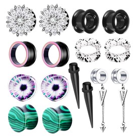 TIANCI FBYJS 8 Pairs Stainless Steel Ear Tunnels Earrings Plugs Dangle Gauges for Women Double Flare Piercing Stretcher Gauges Plugs kit 10mm 00g