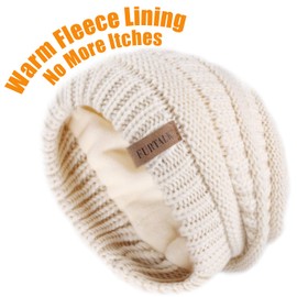 FURTALK Knit Beanie Hat for Ladies Fleece Line Ski Skull Cap Slouchy Winter Hats for Women Beige