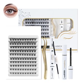 4-in-1 DIY Individual Eyelash Extension Kit, 110 Pieces 3D False Eyelash Clusters, D Curl Mix 8/10/12/14/16 mm, Bond and Seal Glue, Eyelash Makeup Remover, Eyelash Tweezers, White A4