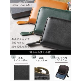 Honey&blue Women's Mini Wallet, Card Case, Bill Won't Break, Genuine Leather, Skimming Prevention, YKK Zipper, green (oil leather)