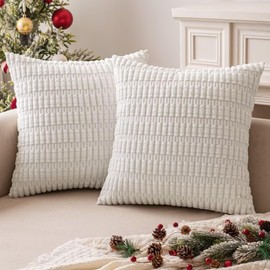 MIULEE Pack of 2 Corduroy Square Christmas Cushion Cover Pure White 40x40 cm 16x16 inch for Living Room Sofa Bedroom Rustic Modern Farmhouse Boho Home Decor