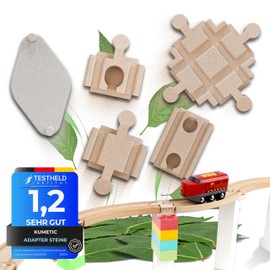 KUMETIC Builder Set of 27 Adaptor Blocks in Wood Look Suitable for Brio Rails & Duplo® as well as all other Wooden Trains + Clamping Blocks - Made in Germany