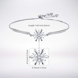 BISAER Snowflake Tennis Bracelets for Women Girls, White Gold Plated Cubic Zirconia Charm Bracelet with Adjustable Chain, Anniversary, Birthday, Mother Day, Women' s Day Bracelet.