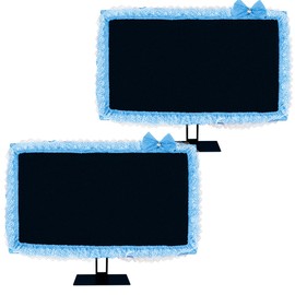 ReignSword 2 Pack Cute Computer Monitor Cover, 23''-26'' Elastic Monitor Dust Cover with Bow Knot, Lovely Monitor Accessories Screen Monitor Decoration for Tablet (Blue)