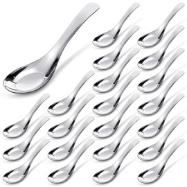 Tioncy 24 Pieces Stainless Steel Soup Spoons Dinner Spoons Set Mirror Polished Asian Soup Spoons for Bouillon Dessert Cereal Ramen Pho Wonton Dumpling Noodles