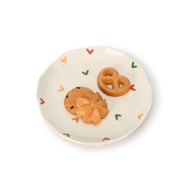 Koythin Ceramic Dessert Plates, Cute Fruits Dinner Plate, Printed Flowers Dinnerware for Office and Home, Kitchen Plates for Desserts (Colorful Little Hearts)