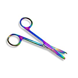 Suture Stitch Scissors with Multicolor/Rainbow Titanium Coating - Premium Quality Instrument- Delicate Hook - Perfect for Suture Removal, First Aid, EMS Training and More (4.5 in. - Straight)