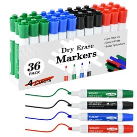 SUQJOY Dry Erase Markers, Bullet Tip Whiteboard Markers, Low Odor Thick Dry Markers, 36 Bulk 4 Assorted Color for Classroom, Office & Home Use