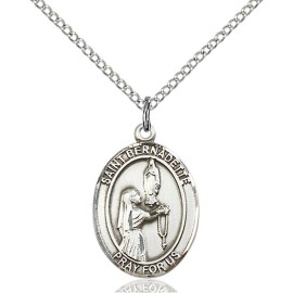 Bliss Sterling Silver Saint Bernadette Medal Pendant Necklace 18" Chain GiftBox