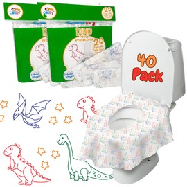 Dino Travel Disposable Toilet Seat Cover for Kids 40pk, Waterproof Extra Large Toilet Cover, Individually Wrapped Toilet Seat Covers Disposable Travel Pack, Toddler Toilet Covers Disposable