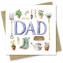 Father's Day Card. Garden Tools Design. Card with Envelope. 150x150mm when folded.