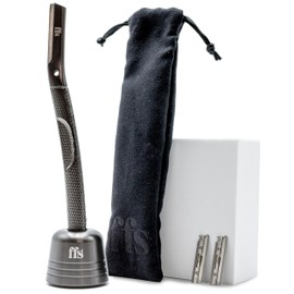 Dermaplaning Kit for Facial Hair Removal, Exfoliation & Eyebrow Shaper - FFS Beauty Metal Dermaplaning Tool w/ 2x Dermaplaning Blades for Face, Derma Blade Cover, Stand, Travel Pouch & Guide - Black