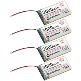 MakerFocus 4pcs 3.7V 3000mAh Lithium Rechargeable Battery 1S 1C Lipo Battery with Protection Board Insulated Rubber Tape and Micro JST 1.25 Plug for Ar duino NodeMCU ESP32 Development Board