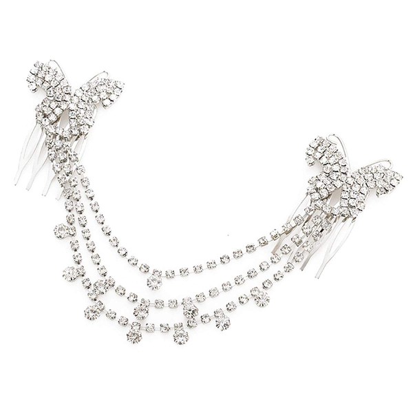 Women Fashion Rhinestone Double Chain Headpiece Silver Crystal Headpiece Pendant Headband Bridal Forehead Chain for Wedding Party Prom (A#)