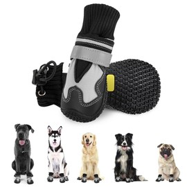 SlowTon Dog Shoes, Paw Protection, Pack of 2 Non-Slip Waterproof Dog Shoes with Reflective Velcro Fastening, Winter Snow Dog Boots for Large, Medium, Small Dogs, Outdoor Sports, Size 8