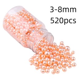 520pcs 3-8mm Pearl Beads for Craft Orange Round Looes Beads for,Bracelets,Necklaces Decoration Making