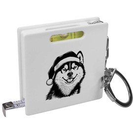 Azeeda 'Husky with Santa Hat' Keyring Tape Measure/Spirit Level Tool (KM00040999)