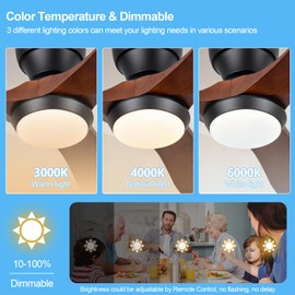 36 Inch Wood Flush Mount Ceiling Fans with Lights and Remote, Dimmable 3 Blade Wood Outdoor Ceiling Fan Outdoor Fans for Patios Low Profile Modern Ceiling Fan with Light for Bedroom Living Room Indoor