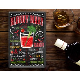 Tin Signs Cocktail Recipe "Bloody Mary" Decorative Bar Kitchen Pub Counter Gift Idea Birthday Christmas Alcohol Long Drink Tonic Spirits Drinker 20 x 30 cm