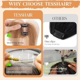 TESSHAIR Bangs Hair Clip Human Hair, 100% Remy Human Hair, No Tangle & Smooth, 4x6 3D Wispy Bangs, 10g #06 Light Brown