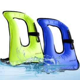 Meooeck 2 Pcs Snorkeling Vest for Adults Safety Inflatable Snorkel Vest for Swim Kayaking Travel(Green, Dark Blue,Classic)