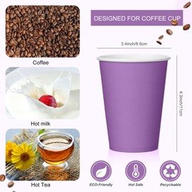 Patelai 48 Pcs 12 oz Disposable Coffee Cups with Lids and Sleeves Bulk, Insulated Hot Chocolate Paper Cup for Hot and Cold Beverage Water Juice Cocoa Tea Party Restaurants Travel Supplies (Purple)