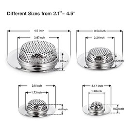 4 Pack Heavy Duty Stainless Steel Kitchen Sink Drain Strainer, Bathroom Hair Catcher Shower Drain Cover, Sink Tub Drain Stopper, Wash Basin Floor Drain, 2.1 to 4.5 Inch Diameter Rim