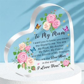 HULALA Mum Gifts Mothers Day Gifts From Daughter Son Best Mum Mummy Mother I Love You Acrylic Heart Shape Plaque For Mum Birthday Christmas