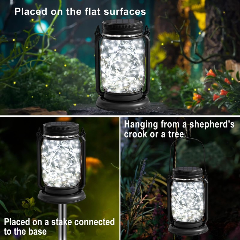 YJFWAL 4 Pack Solar Lantern Lights Warm White+4 Pack Solar