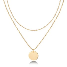 PAVOI 14K Gold Plated Women's Minimalist Layered Coin Pendant Necklace - Color: Yellow Gold