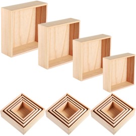 16 Pcs Unfinished Wooden Boxes 4 Size Wood Box Rustic Wooden Boxes for Crafts Wooden Crates Square Storage Centerpiece Boxes for Table Home Drawer Decor Treasure, 4 x 4, 5 x 5, 6 x 6, 7 x 7 Inch
